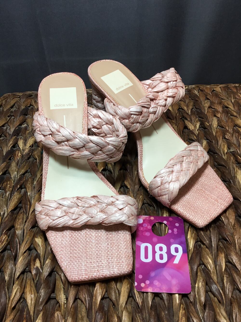 Dolce Vita Paily Raffia Wedge Slide Sandals Women's 7.5 Pink Slip On Open Toe